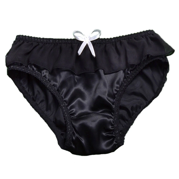 Women's 100% Mulberry Silk Bikini Panties Knickers With Bow & Ruffled Lace