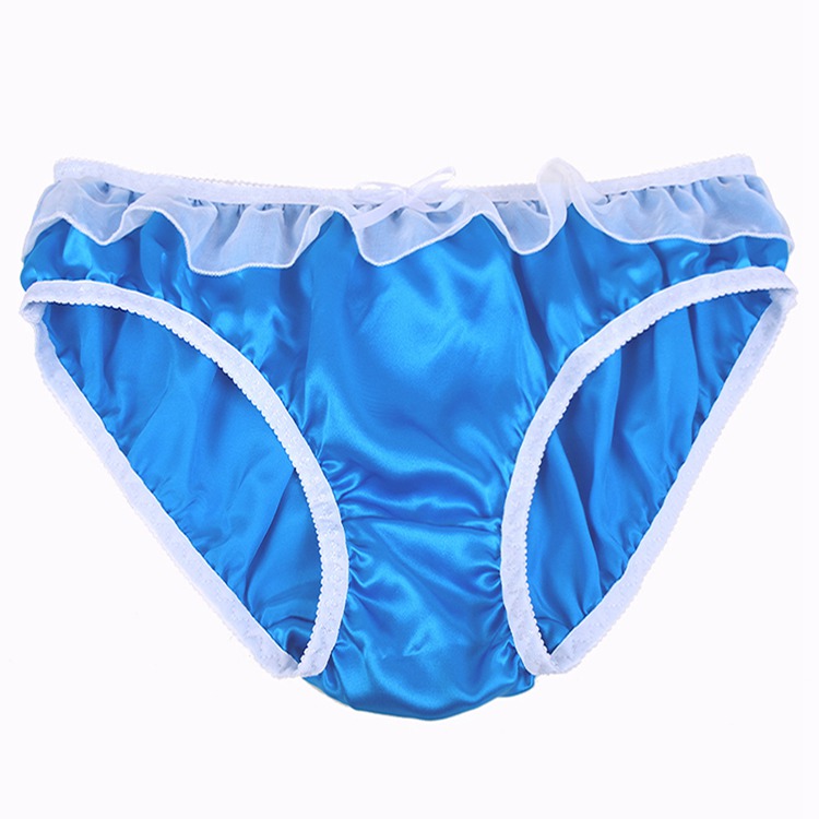 Women's 100 Mulberry Silk Bikini Panties Knickers With Bow & Ruffled Lace