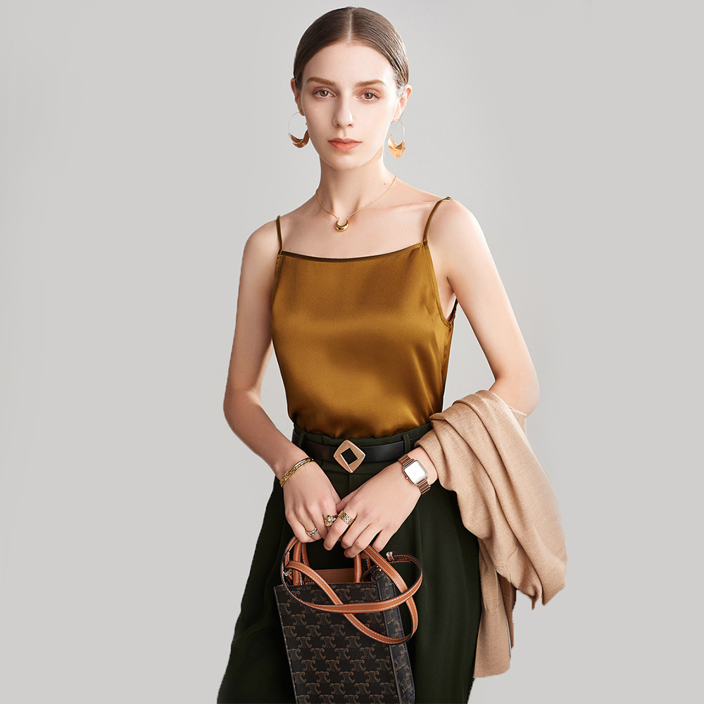 Brown Silk Camisole Tops