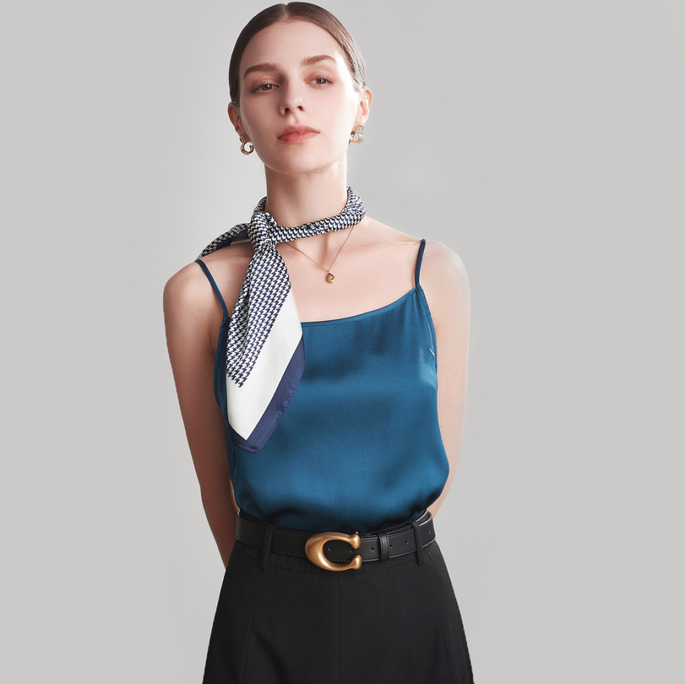 Peacock Blue Silk Camisole Tops