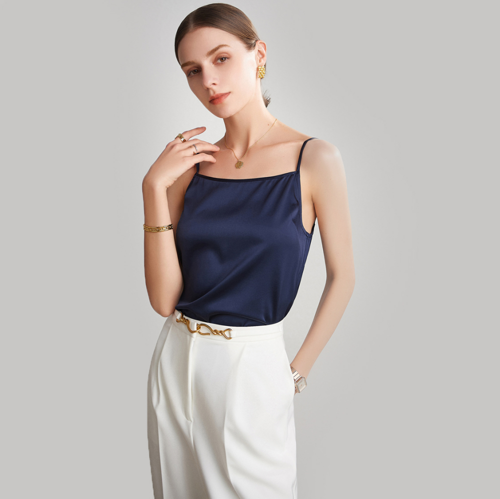 Dark Blue Silk Camisole Tops