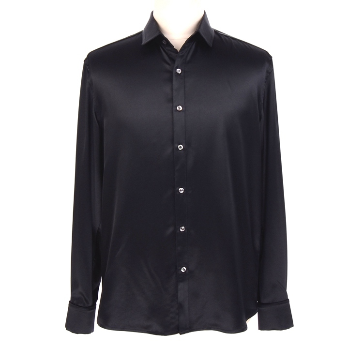 100% Mulberry Silk Charmeuse Long Sleeve Dress Shirt Spread Collar