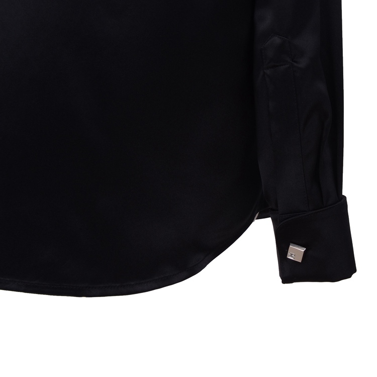 100% Mulberry Silk Charmeuse Long Sleeve Dress Shirt Spread Collar