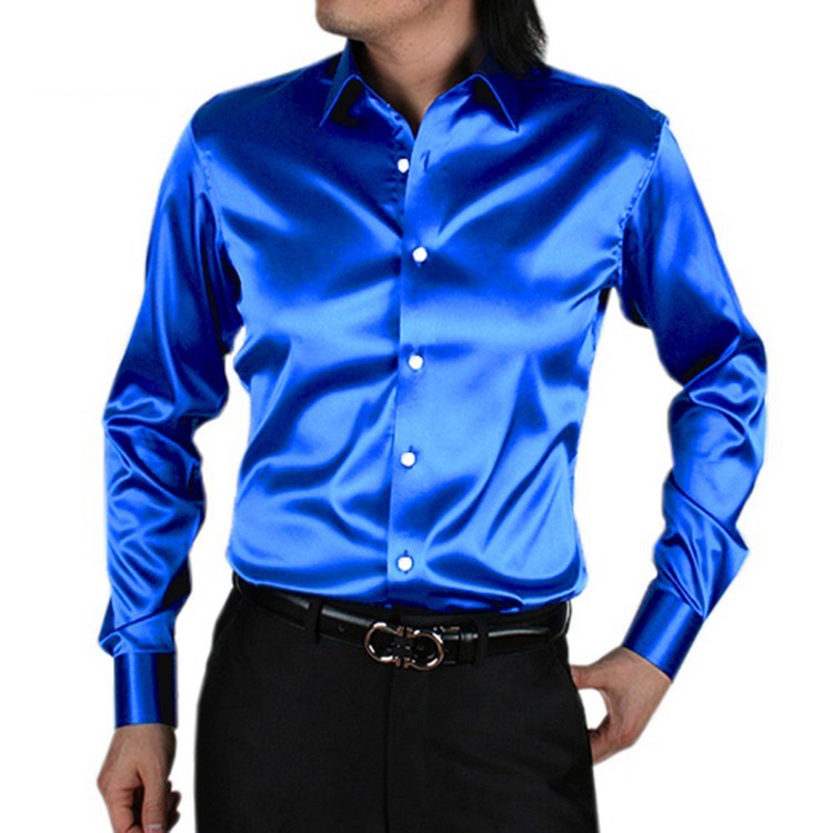 100% Mulberry Silk Charmeuse Long Sleeve Dress Shirt Spread Collar