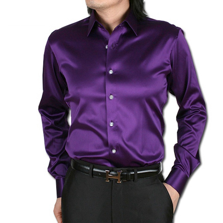 100% Mulberry Silk Charmeuse Long Sleeve Dress Shirt Spread Collar