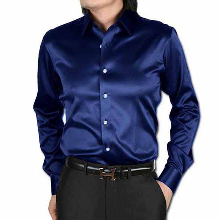 100% Mulberry Silk Charmeuse Long Sleeve Dress Shirt Spread Collar