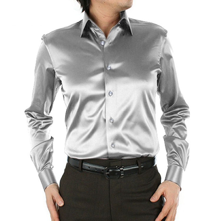 100% Mulberry Silk Charmeuse Long Sleeve Dress Shirt Spread Collar