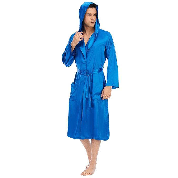 Men's Pure Mulberry Silk Charmeuse Hooded Robe