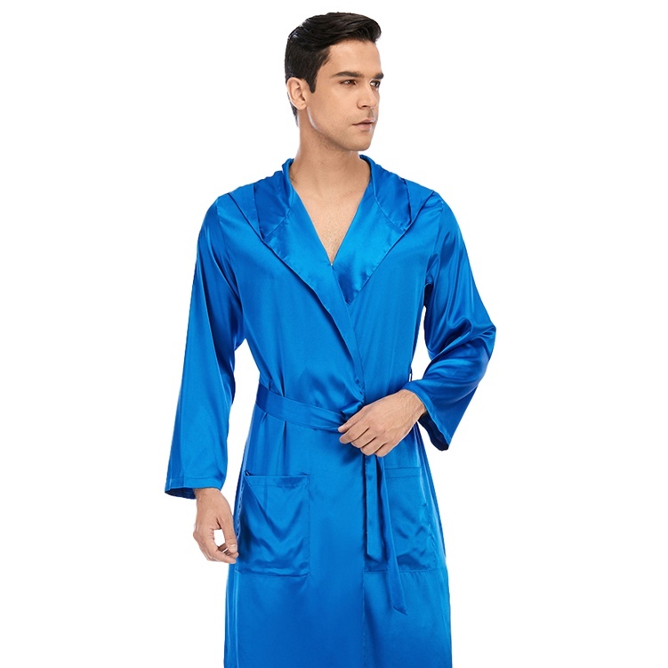 Men's Pure Mulberry Silk Charmeuse Hooded Robe