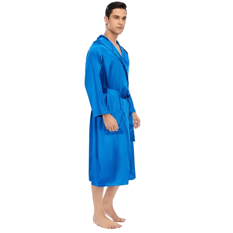 Men's Pure Mulberry Silk Charmeuse Hooded Robe