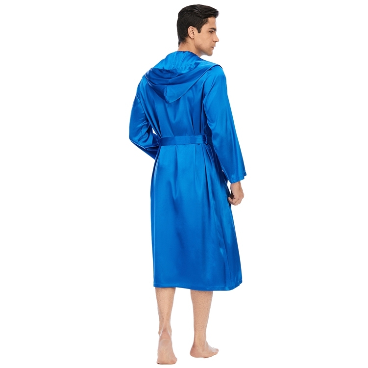 Men's Pure Mulberry Silk Charmeuse Hooded Robe