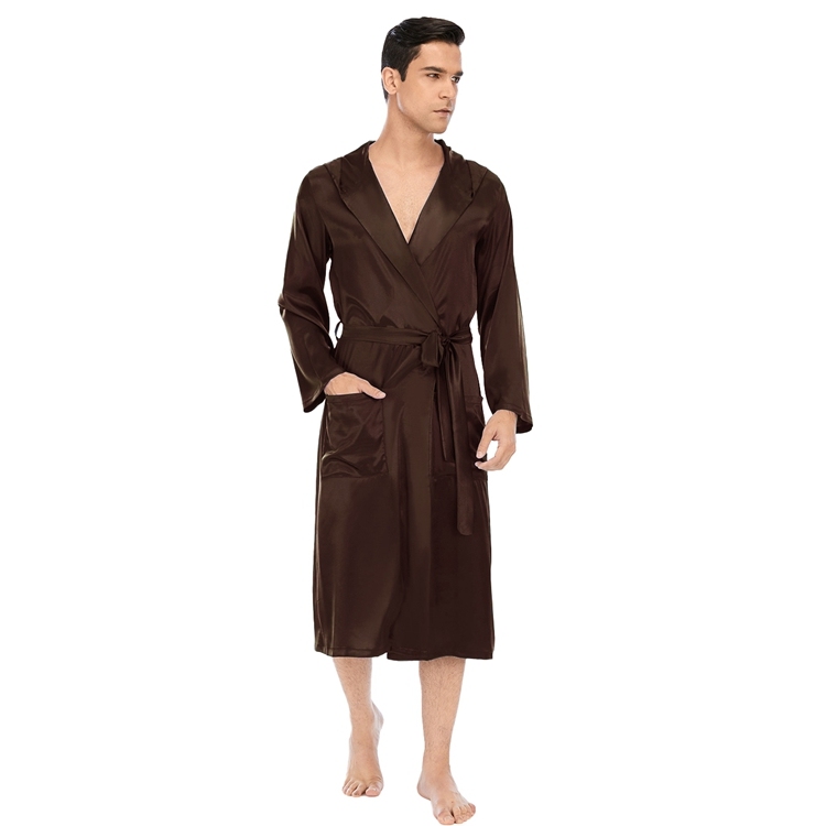 Men's Pure Mulberry Silk Charmeuse Hooded Robe