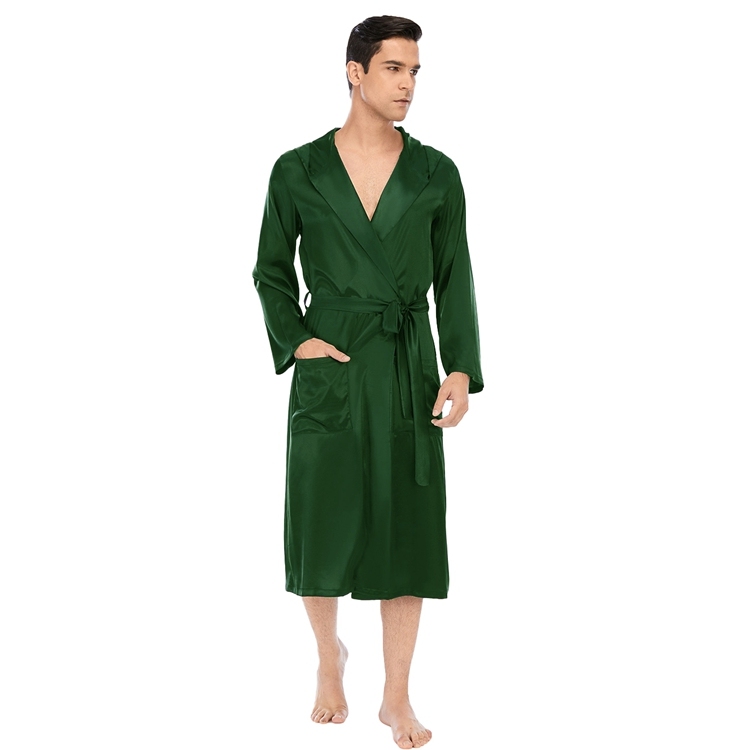 Men's Pure Mulberry Silk Charmeuse Hooded Robe
