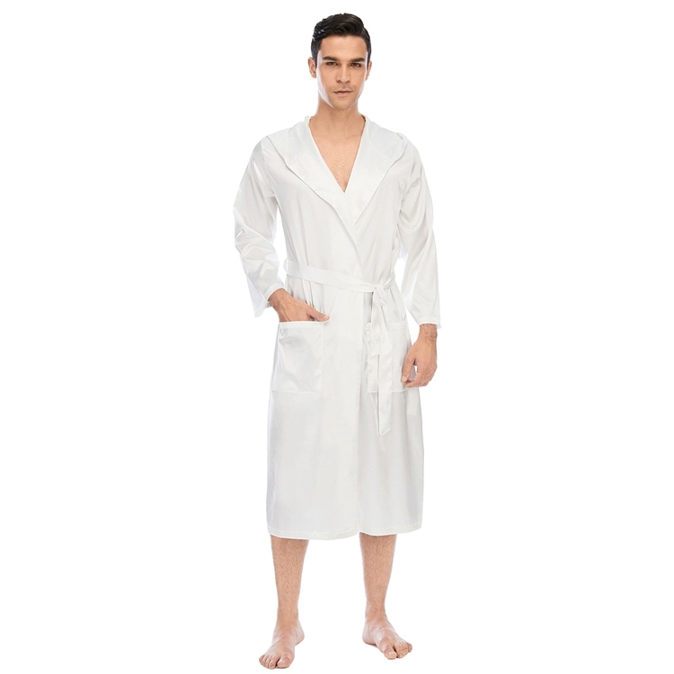 Men's Pure Mulberry Silk Charmeuse Hooded Robe