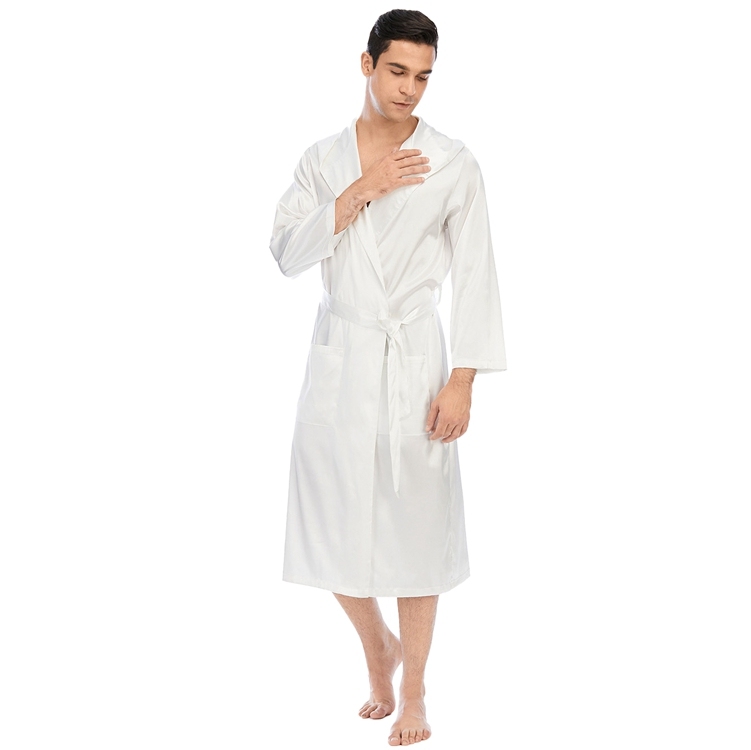 Men's Pure Mulberry Silk Charmeuse Hooded Robe
