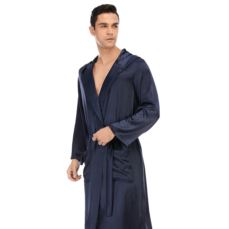 Men's Pure Mulberry Silk Charmeuse Hooded Robe