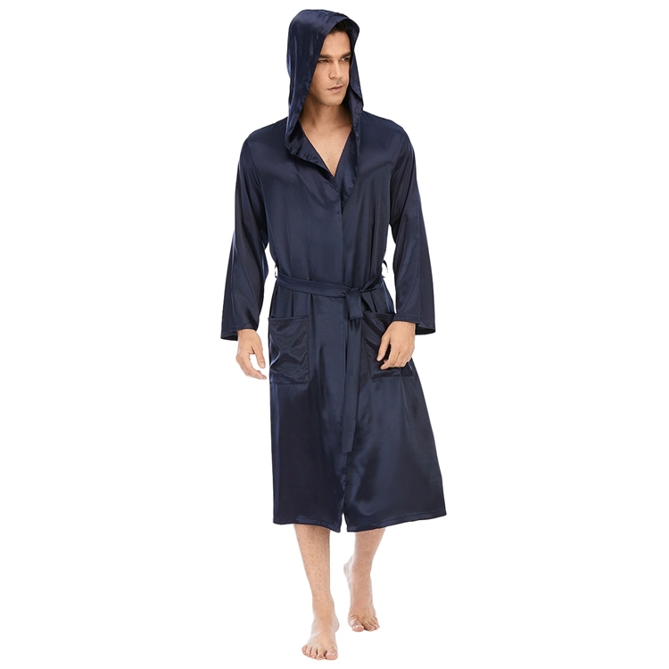 Men's Pure Mulberry Silk Charmeuse Hooded Robe