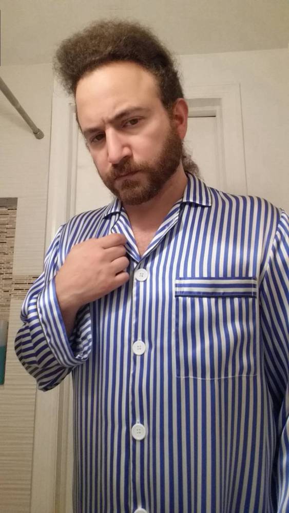 Men's 100% Mulberry Silk Long Nightshirt Stripe Print