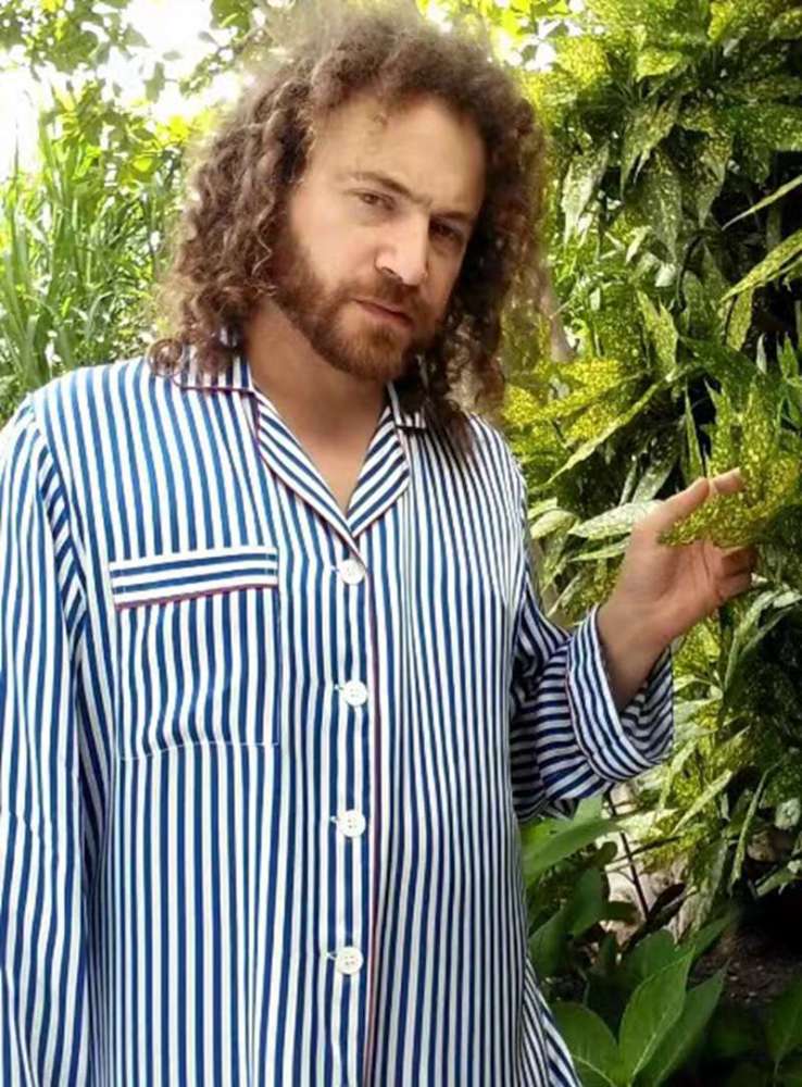 Men's 100% Mulberry Silk Long Nightshirt Stripe Print