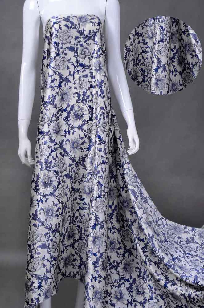16 Momme 100% Mulberry Silk Satin Fabric Floral Pattern Printed 45" Wide
