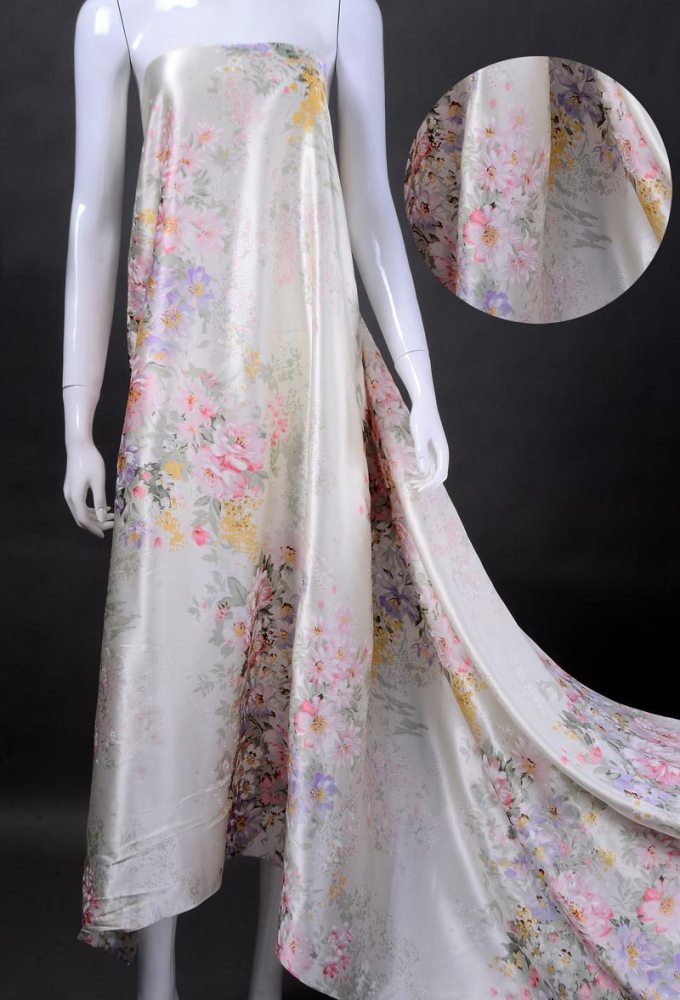 16 Momme 100% Mulberry Silk Satin Fabric Floral Pattern Printed 45" Wide