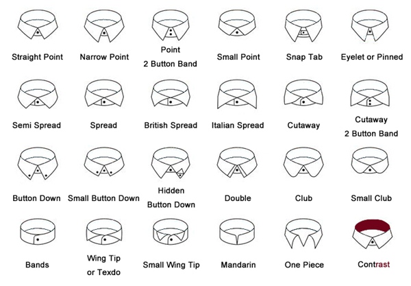 24 types of men's silk dress shirt collar