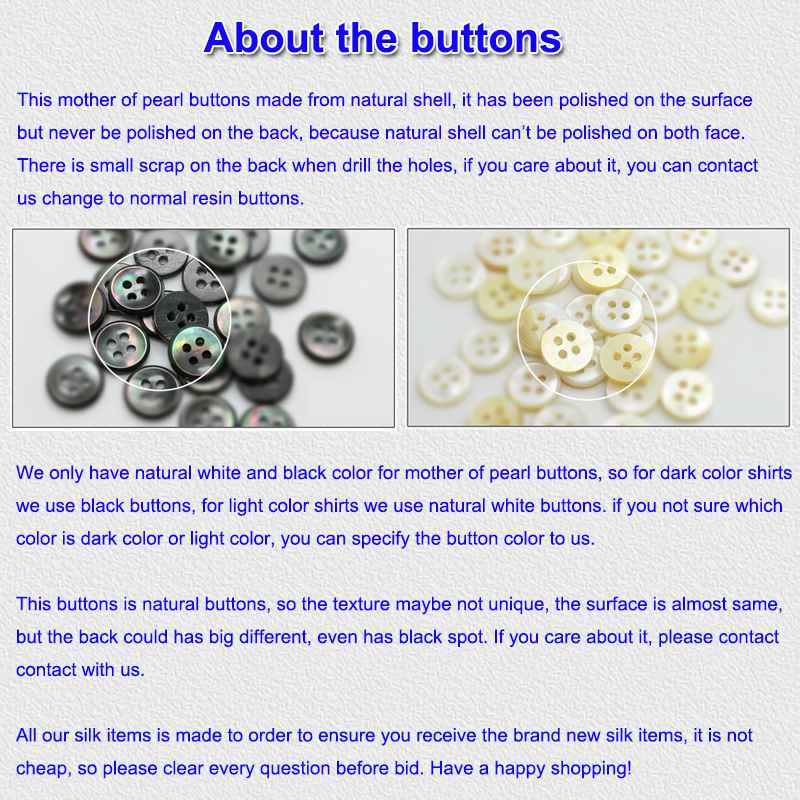 MOP buttons for silk dress shirt