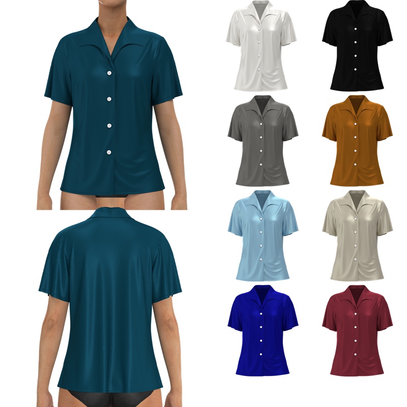 Women's 100 Mulberry Silk Wing Lapel Collar Shirt Short Sleeve