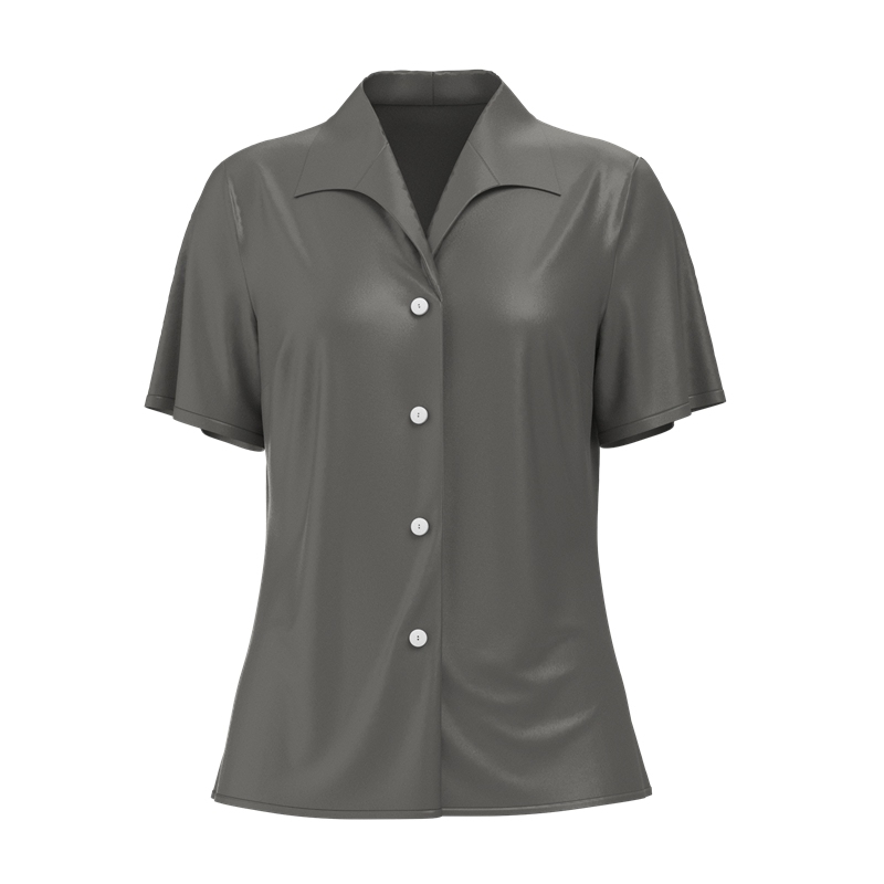 Women's 100% Mulberry Silk Wing Lapel Collar Shirt Short Sleeve Color Grey