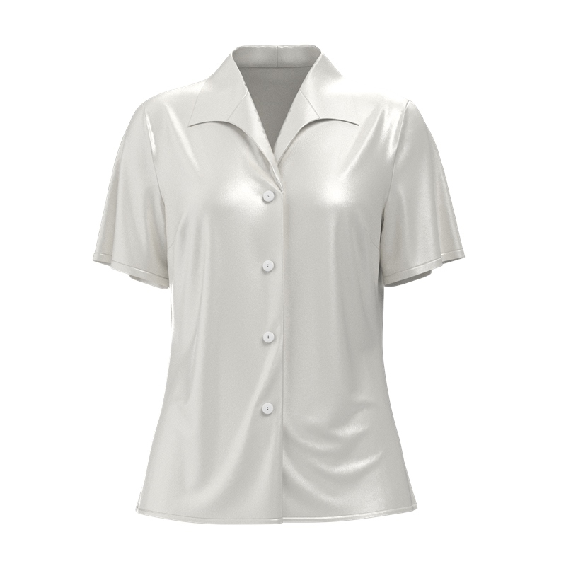 Women's 100% Mulberry Silk Wing Lapel Collar Shirt Short Sleeve Color Natural White