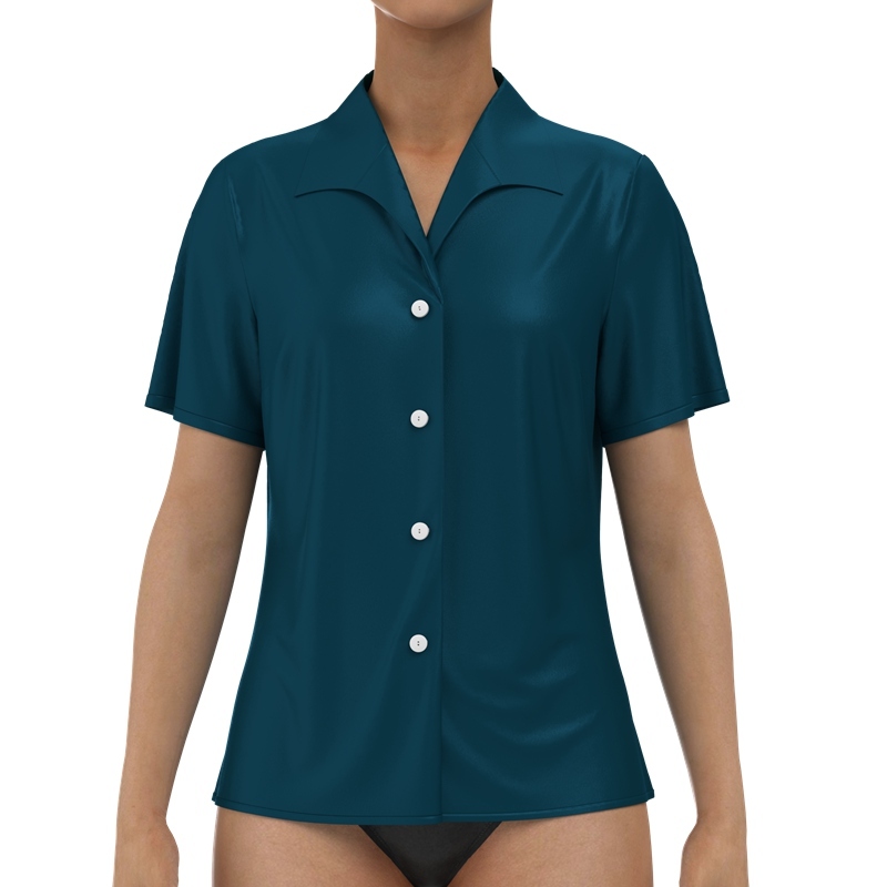 Women's 100% Mulberry Silk Wing Lapel Collar Shirt Short Sleeve Front