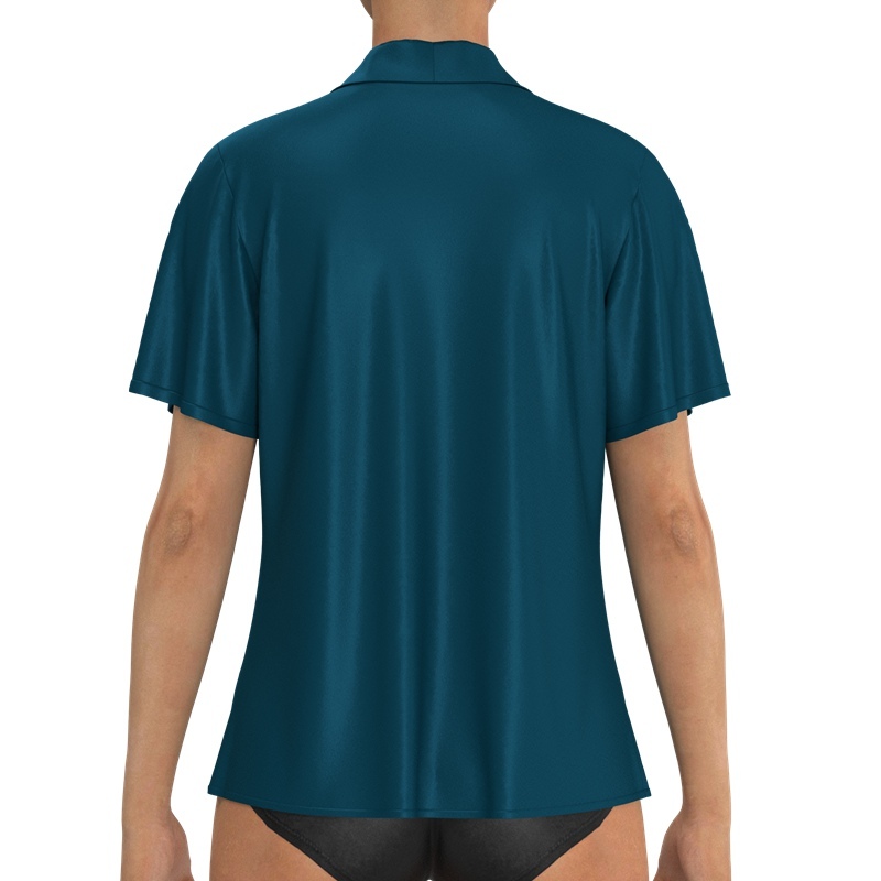 Women's 100% Mulberry Silk Wing Lapel Collar Shirt Short Sleeve Back