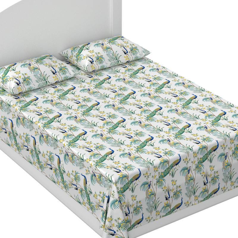 100% Mulberry Silk Peacock Print Flat Sheets Set