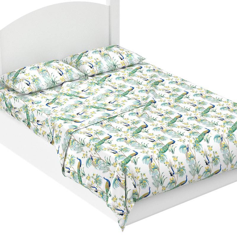 100% Mulberry Silk Peacock Print Bedding Set