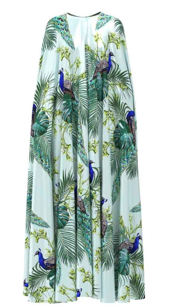 Peacock Print 100% Mulberry Silk Satin Pattern #02