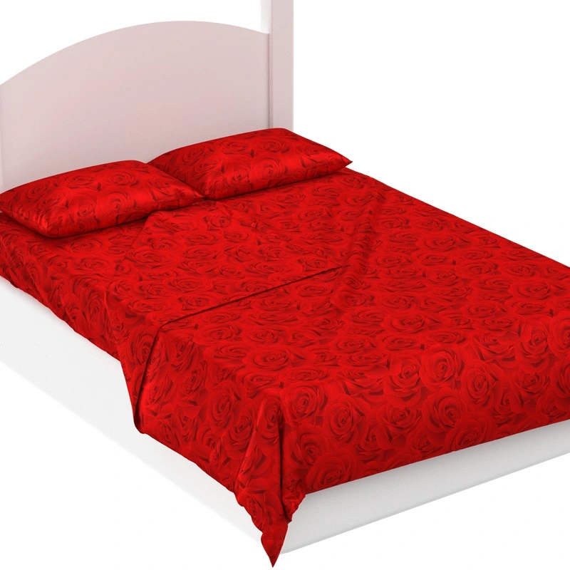 100 Mulberry Silk Red Rose Print Bedding Set