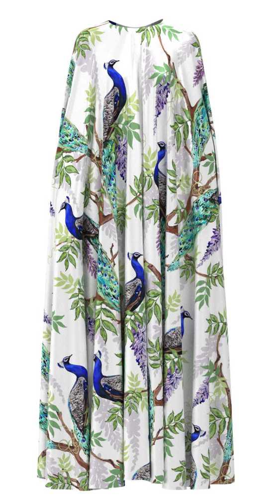 Peacock Print 100% Mulberry Silk Satin Pattern #03