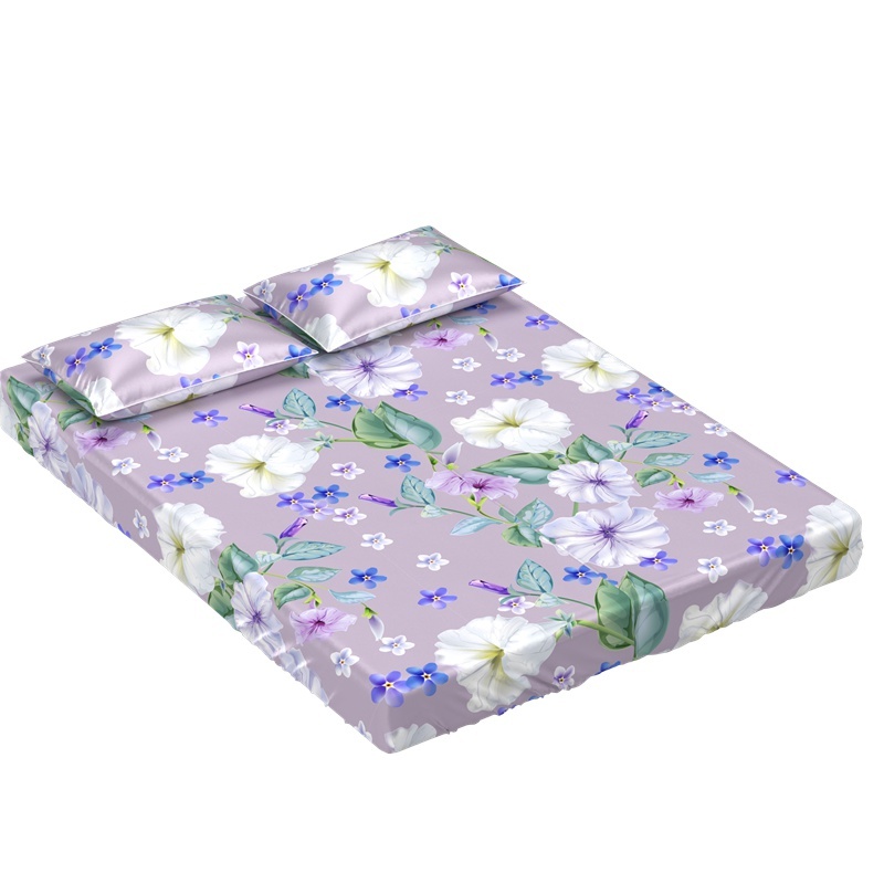 100% Mulberry Silk Morning Glory Print Fitted Sheets Set