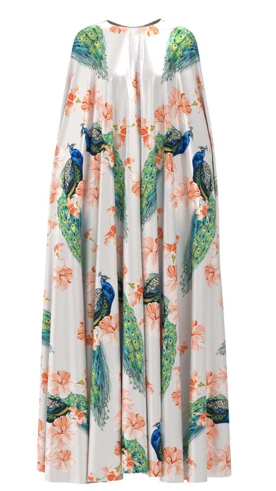 Peacock Print 100% Mulberry Silk Satin Pattern #01