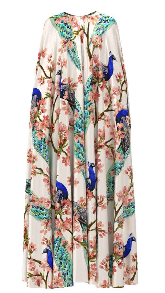 Peacock Print 100% Mulberry Silk Satin Pattern #05