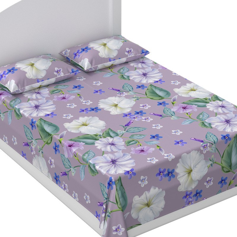 100% Mulberry Silk Morning Glory Print Flat Sheets Set