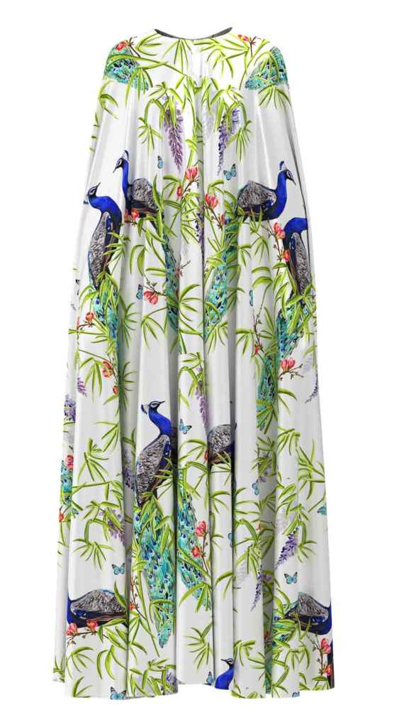 Peacock Print 100% Mulberry Silk Satin Pattern #04