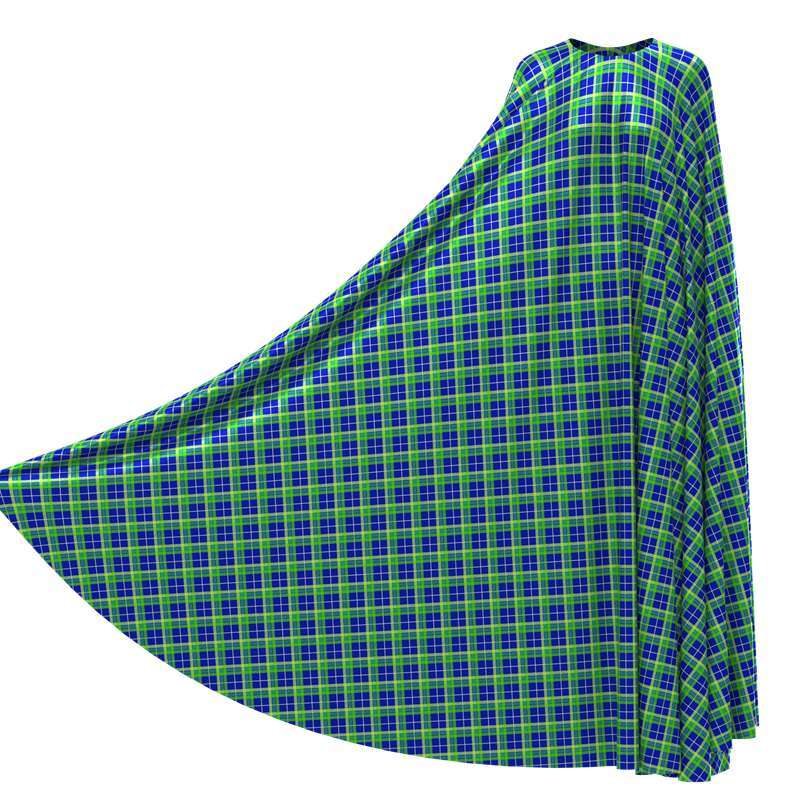 Blue Green Plaid Print 100% Mulberry Silk Satin Pattern #03