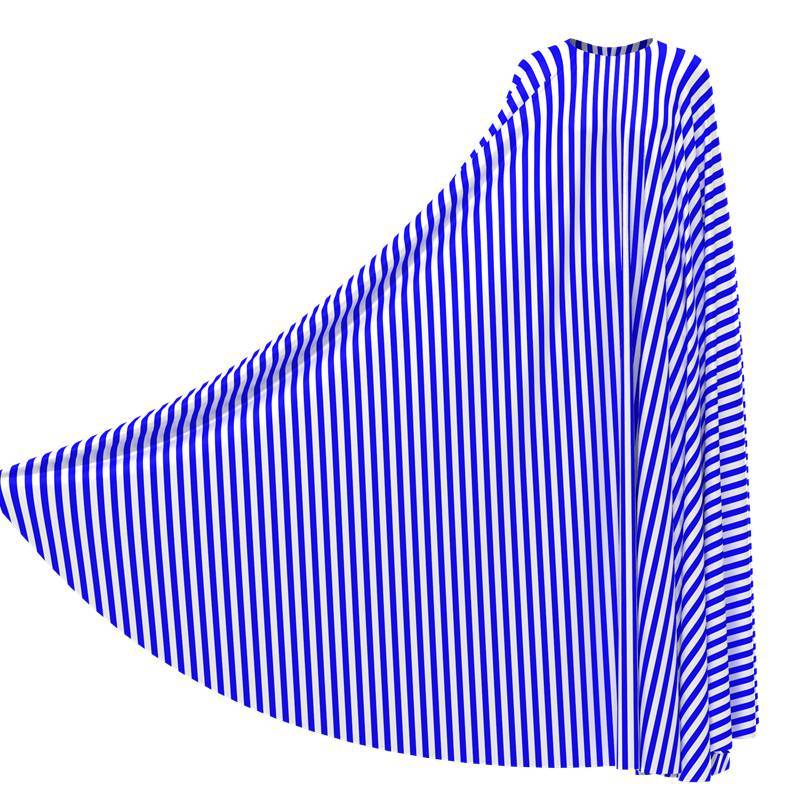 Blue White Stripe Print 100% Mulberry Silk Satin Fabric Pattern #01