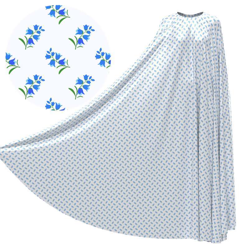 Blue Little Flowers Print Silk Charmeuse Fabric Pattern #02