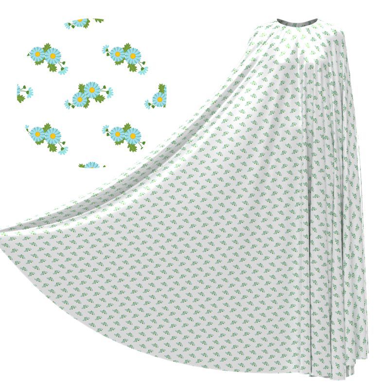 Green Little Flowers Print Silk Charmeuse Fabric Pattern #06