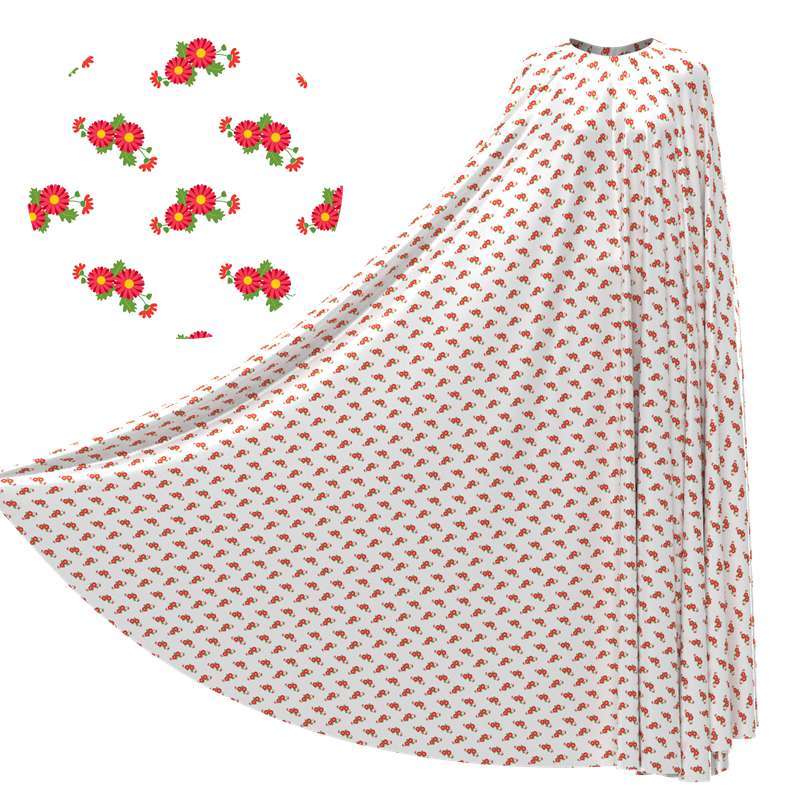 Red Little Flowers Print Silk Charmeuse Fabric Pattern #05