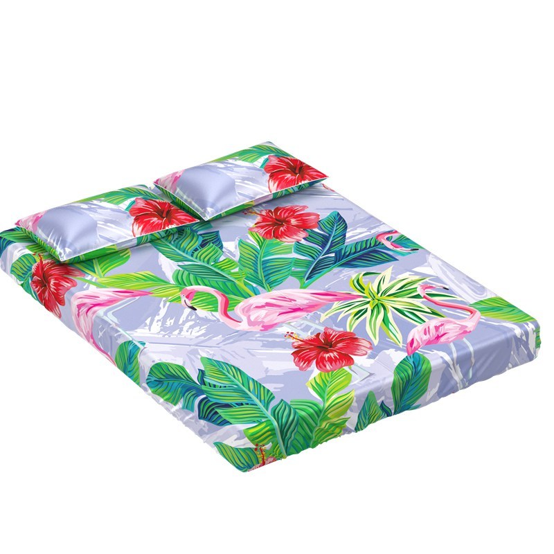 Palm leaf Print 30mm 100% Mulberry Silk Fitted Sheets Set Pattern #01