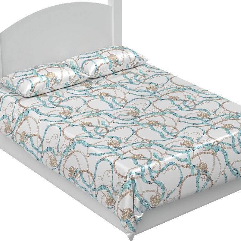 Gold Chain Print 40mm Silk Fitted Sheets Set Pattern #02