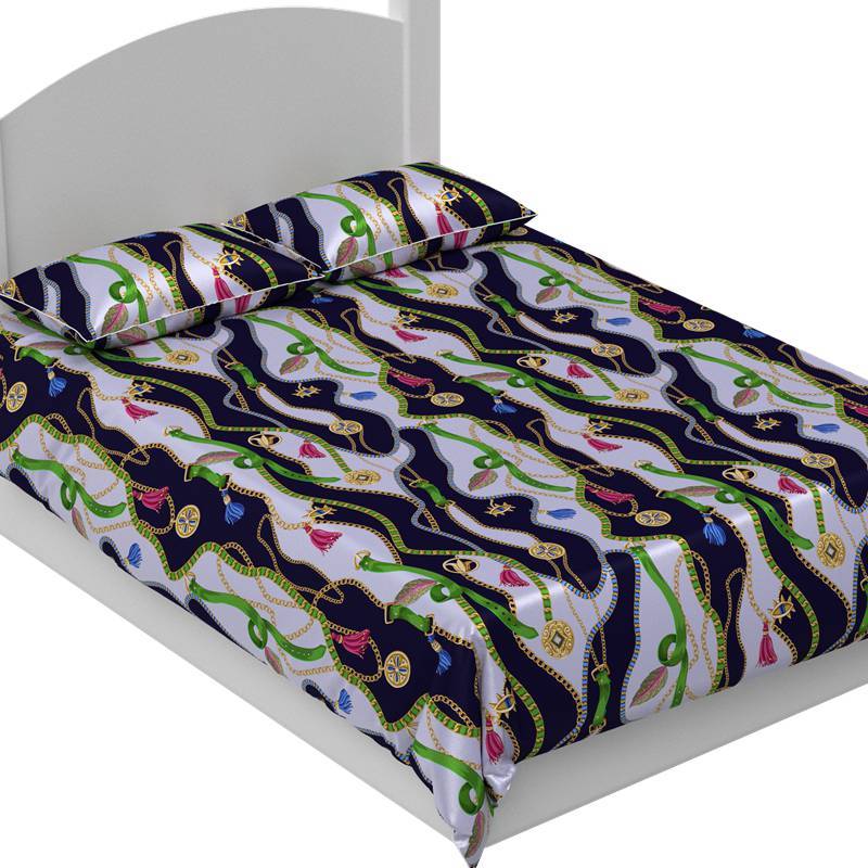 Gold Chain Print 40mm Silk Fitted Sheets Set Pattern #03